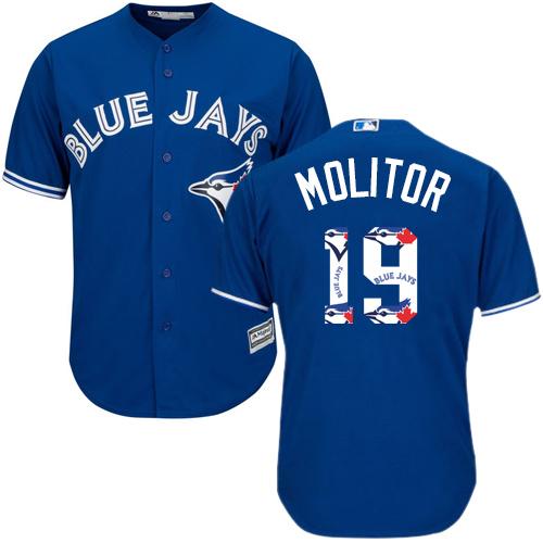 Blue Jays #19 Paul Molitor Blue Team Logo Fashion Stitched MLB Jersey